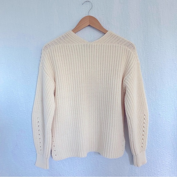 Everlane NEW Fisherman Knit Ivory Cream Vee Neck Sweater - Picture 7 of 13